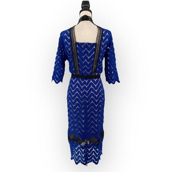 Jax Black Label Chevron Knit Illusion Midi Dress Cobalt Blue 14 - Picture 8 of 16